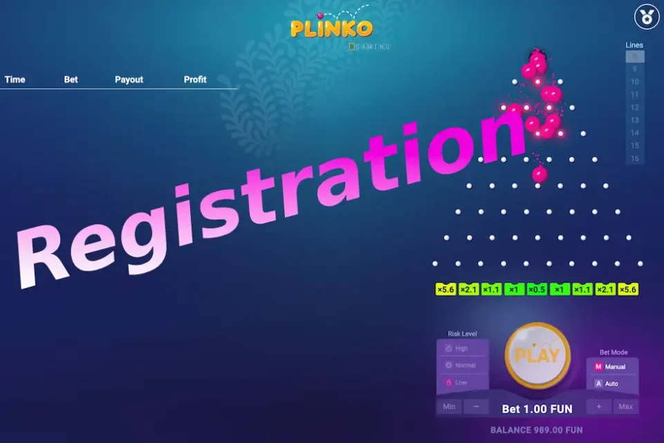 Registration in the game Plinko